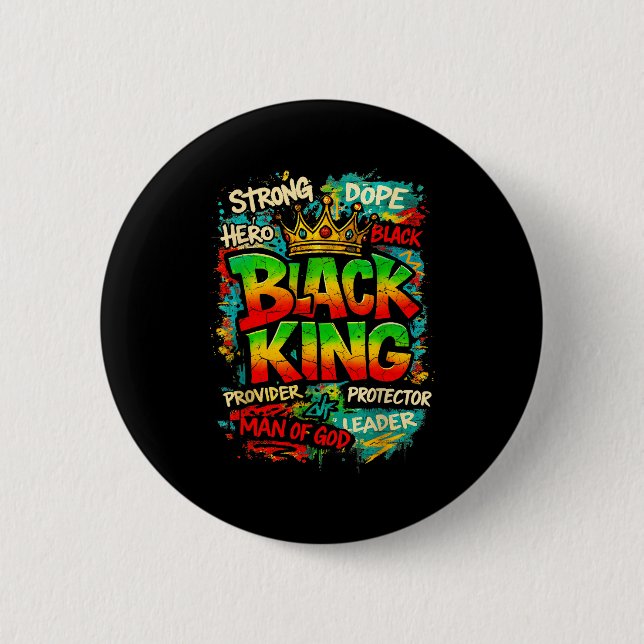 Black King Man Of God Strong Leader Melanin Black  6 Cm Round Badge (Front)