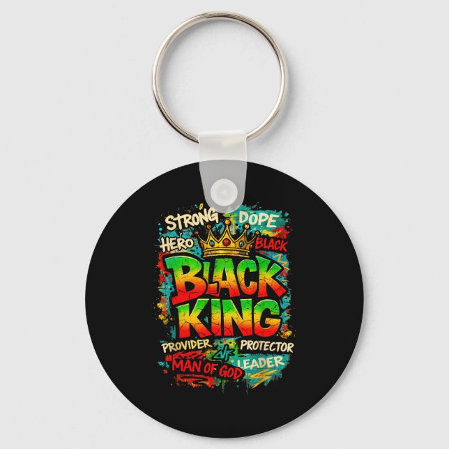 Black King Man Of God Strong Leader Melanin Black  Key Ring (Front)