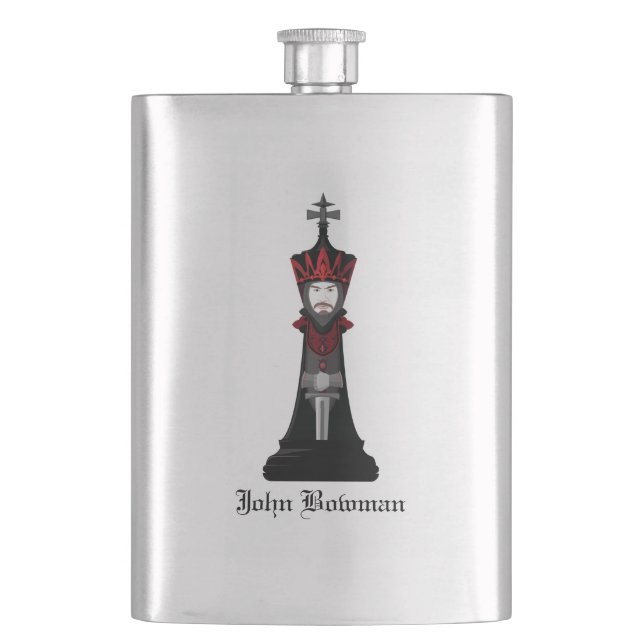 Black King / Personalised name Hip Flask (Front)