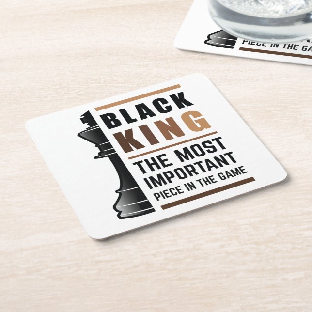 Black King The Most Important Piece In The Game 2 Square Paper Coaster (Angled)