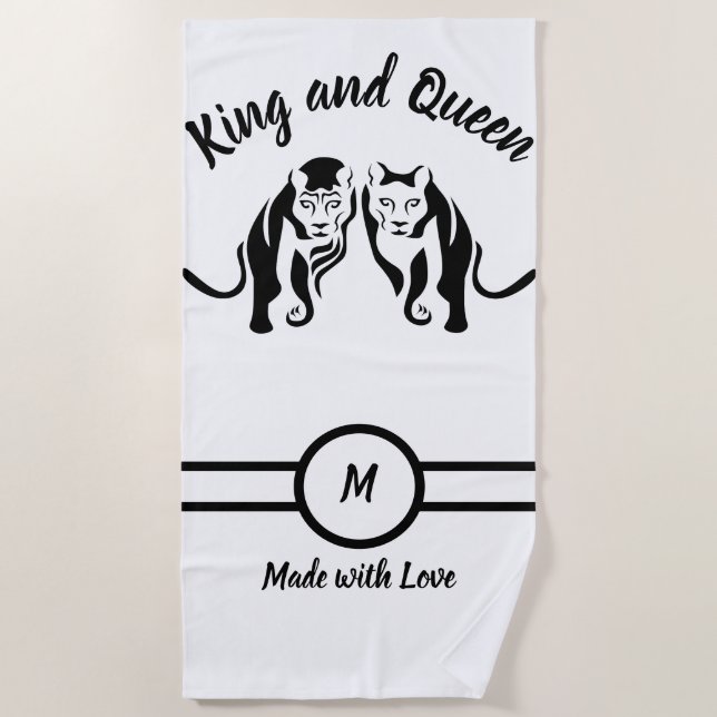 Black Kings and Queens Black Leo Lion and Lioness Beach Towel (Front)