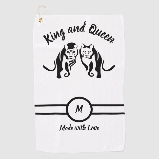 Black Kings and Queens Black Leo Lion and Lioness Golf Towel (Front)