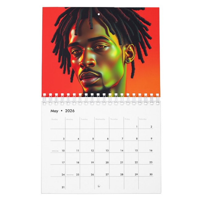 Black Kings Melanin Men Afrocentric Bruh Dreadlock Calendar (May 2026)