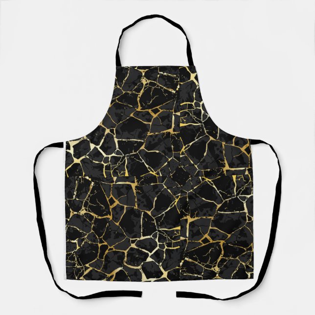 Black Kintsugi Gold Vein  Apron (Front)