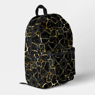 Black Kintsugi Gold Vein  Printed Backpack