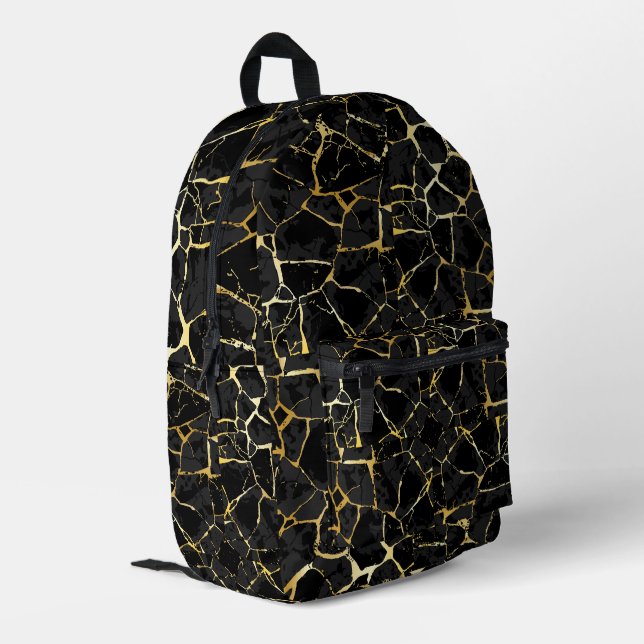 Black Kintsugi Gold Vein  Printed Backpack (Back Corner Left)