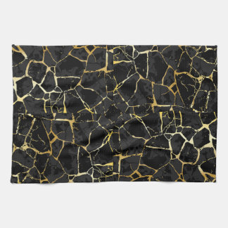 Black Kintsugi Gold Vein  Tea Towel