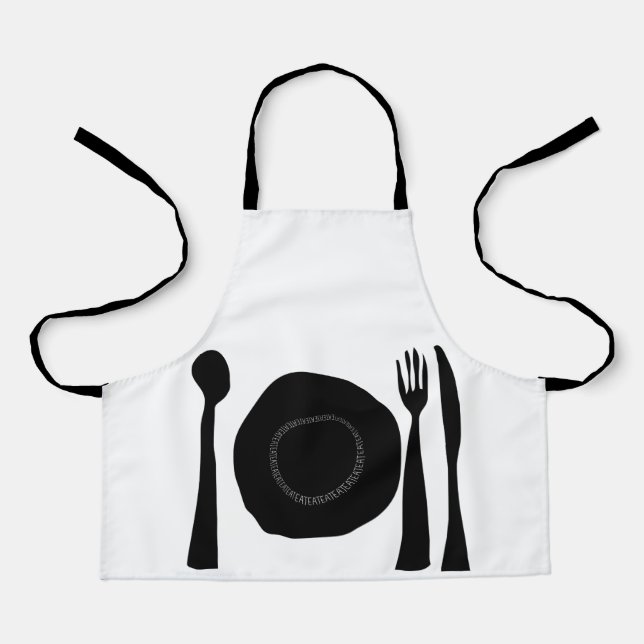 Black Kitchen Utensils Art Apron (Front)
