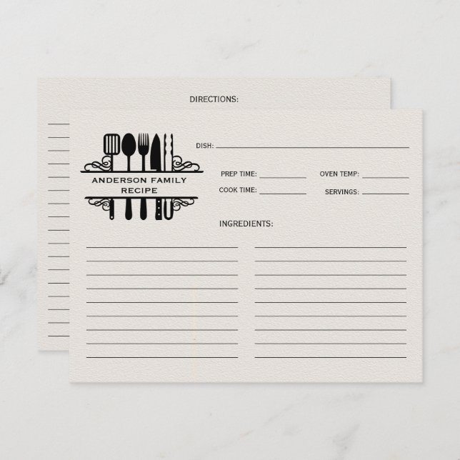Black Kitchen Utensils Monogram Recipe (Front/Back)