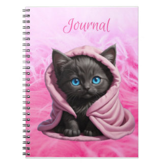 Black Kitten Blue Eyes Pink Blanket Notebook
