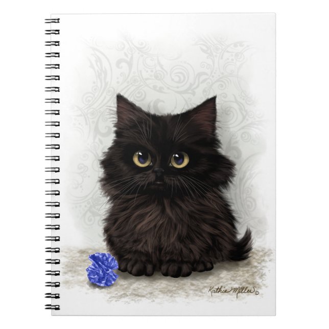 Black Kitten Cartoon Notebook (Front)