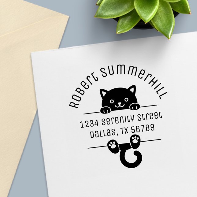 Black Kitten Cat Arch Address 2 Self-inking Stamp (Creator Uploaded)