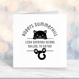 Black Kitten Cat Arch Address 2 Self-inking Stamp