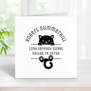 Black Kitten Cat Arch Address Rubber Stamp