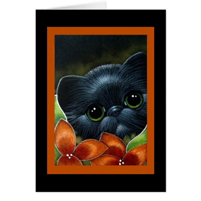 BLACK KITTEN CAT AUTUMN FLOWER CUSTOMIZE Card (Front)