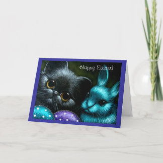Black Kitten Cat & Easter Bunny Card