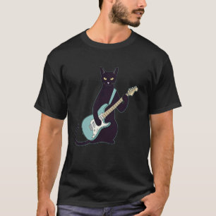 Black Kitten Cat Playing Electric Guitar Musician T-Shirt