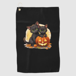 Black Kitten Cats Pumpkin Halloween Jack O Lantern Golf Towel