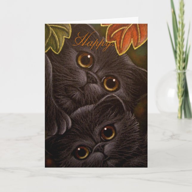 BLACK KITTEN CATS - THANKSGIVING Card (Front)