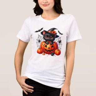 Black Kitten in a Halloween Pumpkin Tri-Blend Shirt