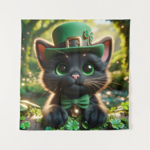 Black Kitten in Green St. Patrick's Day Attire Tapestry