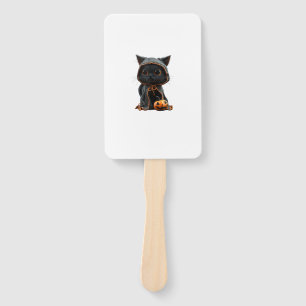 Black Kitten in Pumpkin Cape - Halloween Design Hand Fan