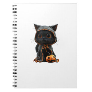 Black Kitten in Pumpkin Cape - Halloween Design  Notebook