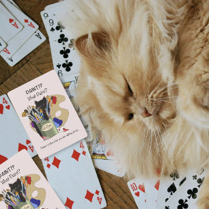 Black Kitten Paint Brush Jar Artist Cat Pink Playing Cards