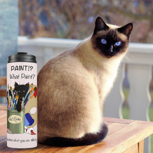 Black Kitten Paint Brush Jar Artist Cat Pink Thermal Tumbler