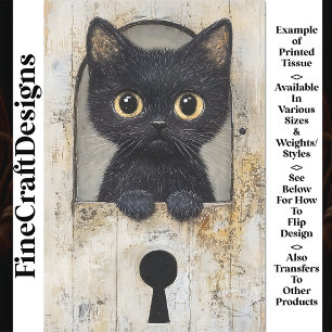 Black Kitten Peeking Through Hole AN9 Decoupage Tissue Paper