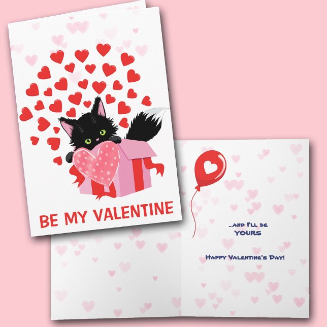 Black Kitten Pink Heart Valentine's Day Holiday Card (Creator Uploaded)