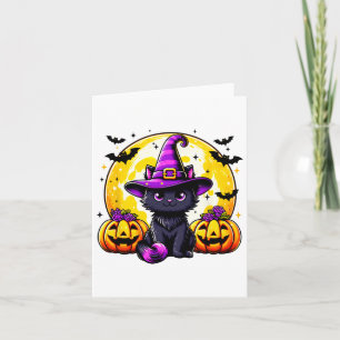 Black Kitten Pumpkin Cat Witch Hat Spooky Season H Card