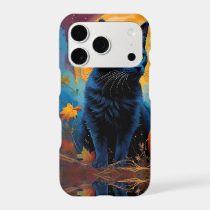 Black Kitten Pumpkin Full Moon Autumn Leaves