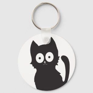 Black Kitten Silhouette on White Background Key Ring
