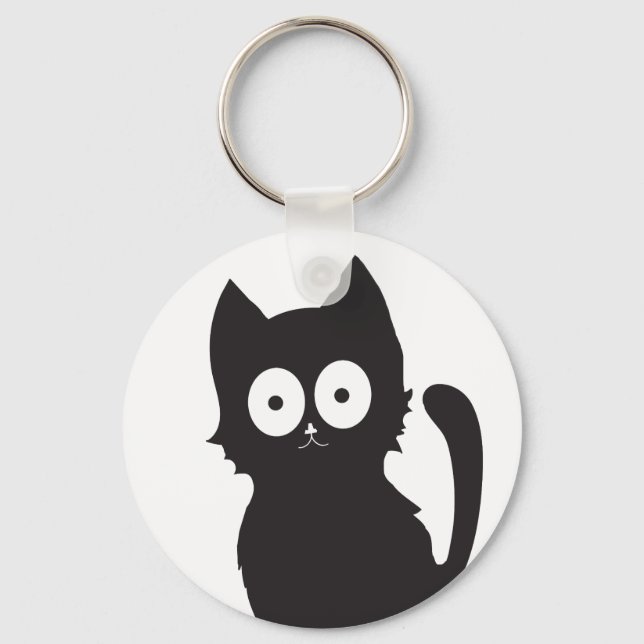 Black Kitten Silhouette on White Background Key Ring (Front)