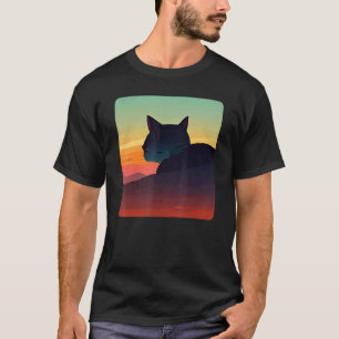 Black Kitten Watching The Colourful Sun Set Cat Su T-Shirt