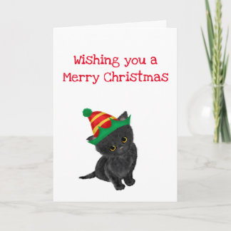 Black kitten wishing you a merry Christmas card