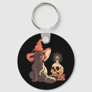 Black Kitten Witch Halloween Design Key Ring
