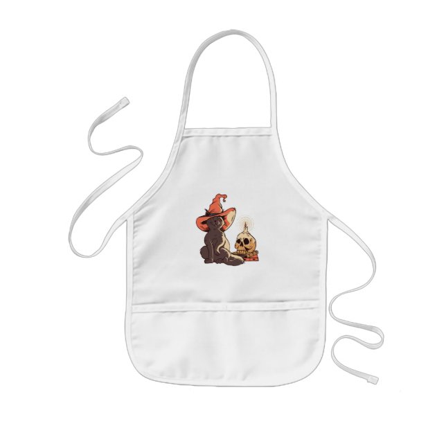 Black Kitten Witch Halloween Design Kids Apron (Front)