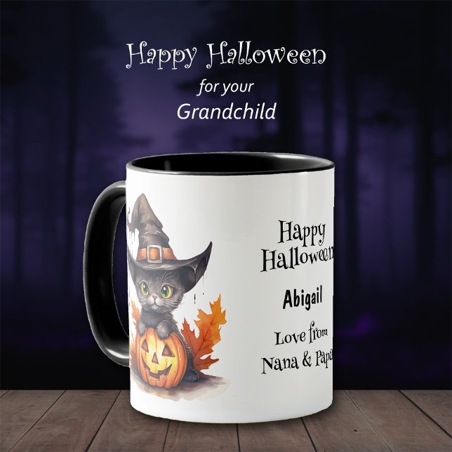 Black Kitten Witch Hat Kids Halloween Mug (Creator Uploaded)