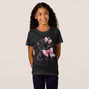 “Black Kitten with Pink Bows” Cute Cat T‑Shirt T-Shirt