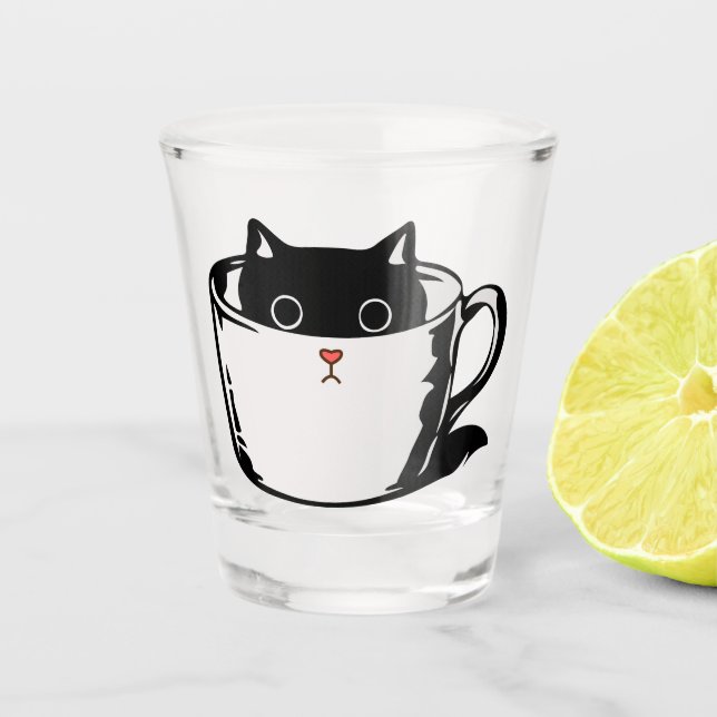 Black kitten with red nose hiding in a cup (Front)