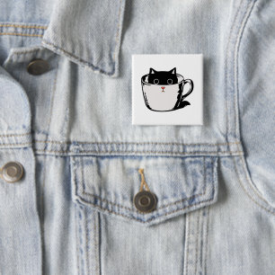 Black kitten with red nose hiding in a cup 15 cm square badge
