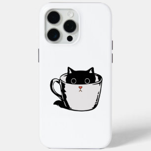 Black kitten with red nose hiding in a cup iPhone 15 pro max case