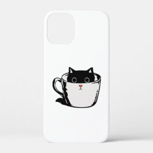 Black kitten with red nose hiding in a cup iPhone 12 mini case