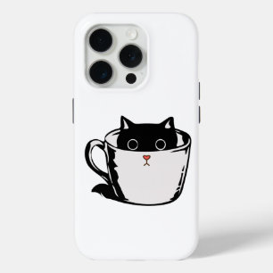 Black kitten with red nose hiding in a cup iPhone 15 pro case