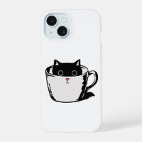 Black kitten with red nose hiding in a cup