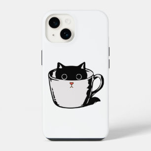 Black kitten with red nose hiding in a cup iPhone 14 case