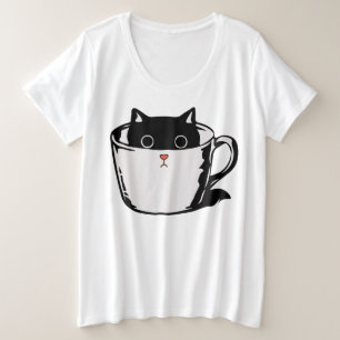 Black kitten with red nose hiding in a cup plus size T-Shirt