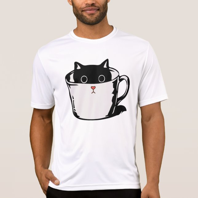 Black kitten with red nose hiding in a cup T-Shirt (Front)